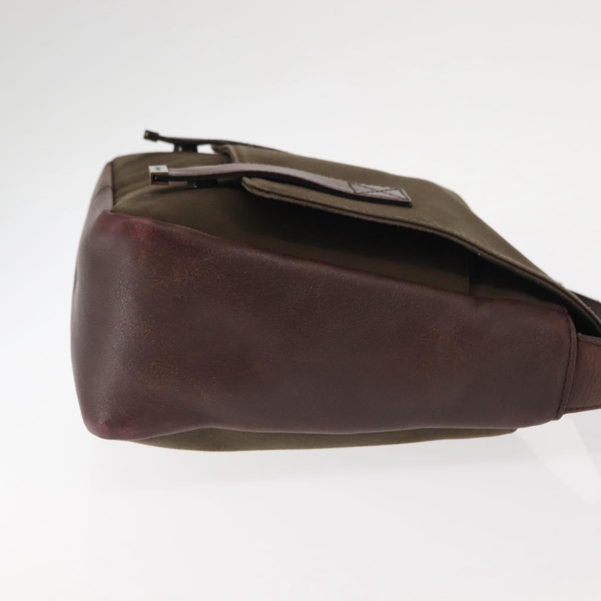 SAINT LAURENT Shoulder Bag Canvas Khaki Gold Auth bs29985