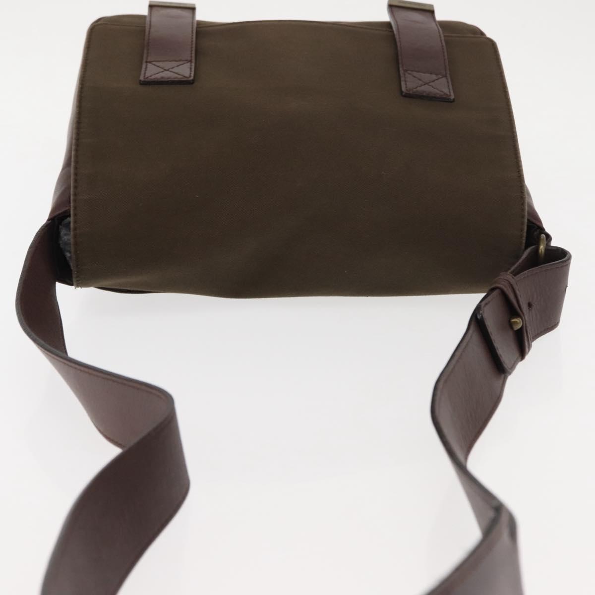 SAINT LAURENT Shoulder Bag Canvas Khaki Gold Auth bs29985