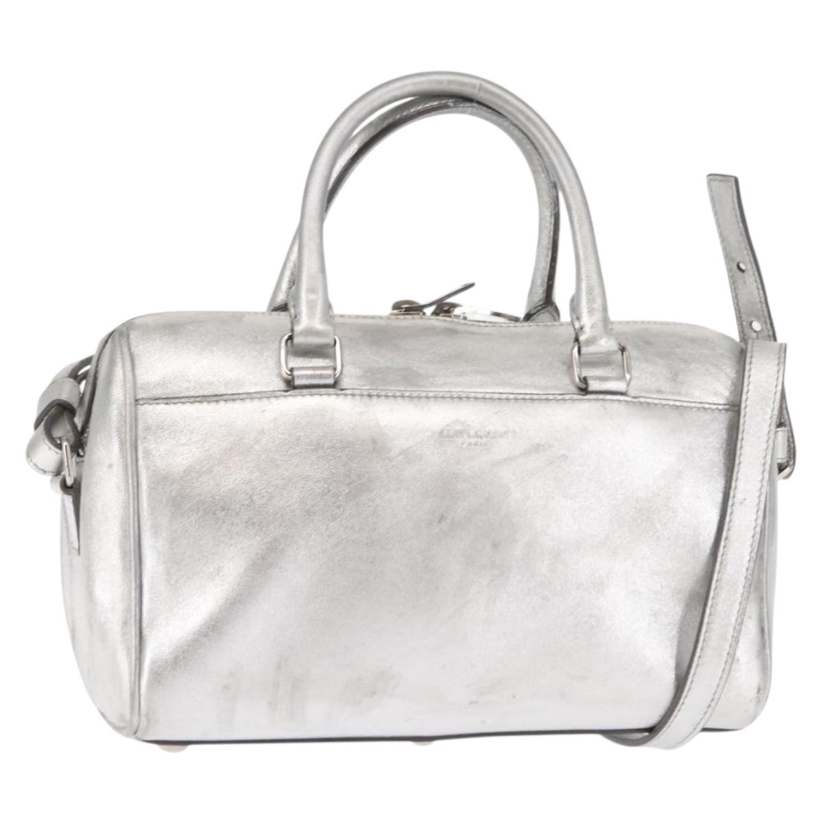 SAINT LAURENT Baby Duffel Mini Boston Bag Leather Silver Auth bs29986
