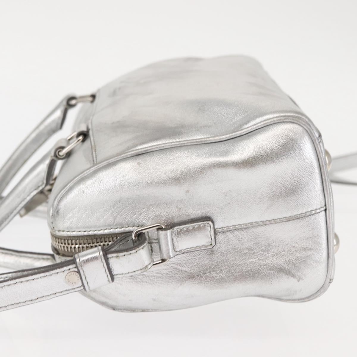 SAINT LAURENT Baby Duffel Mini Boston Bag Leather Silver Auth bs29986