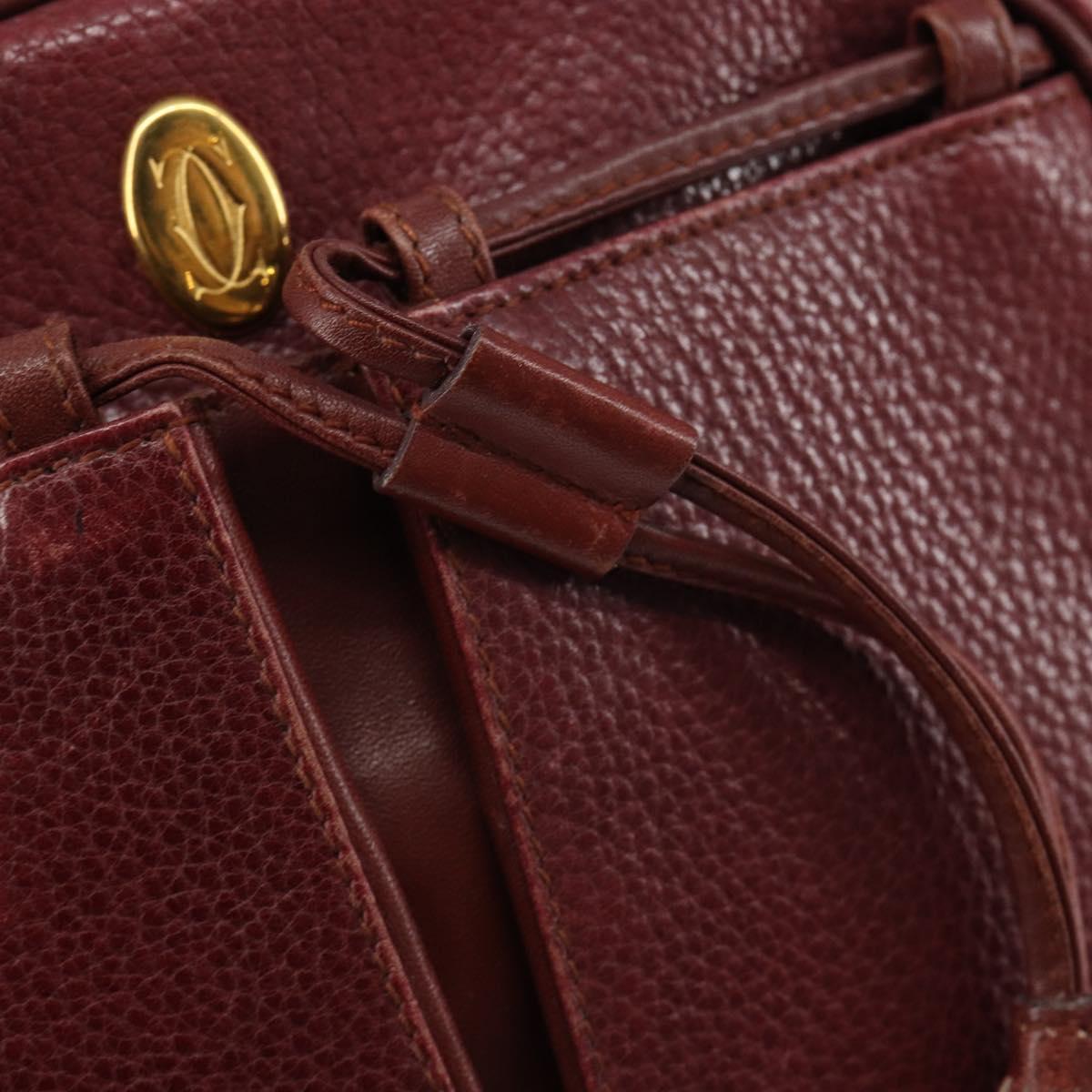 CARTIER Must Line Shoulder Bag Leather Bordeaux Gold Auth bs29989