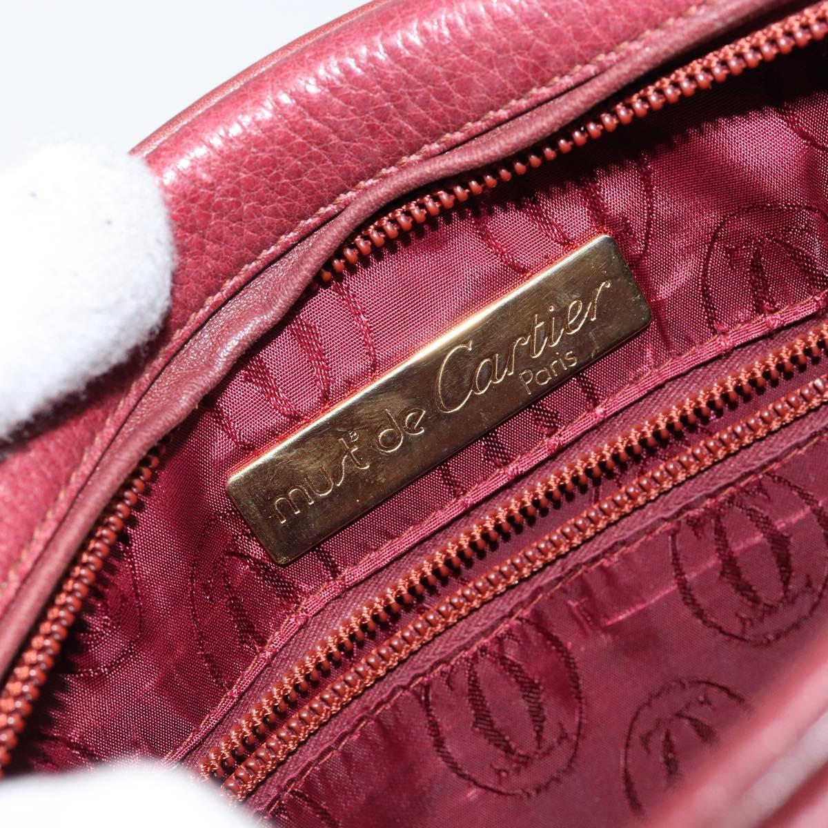 CARTIER Must Line Shoulder Bag Leather Bordeaux Gold Auth bs29989