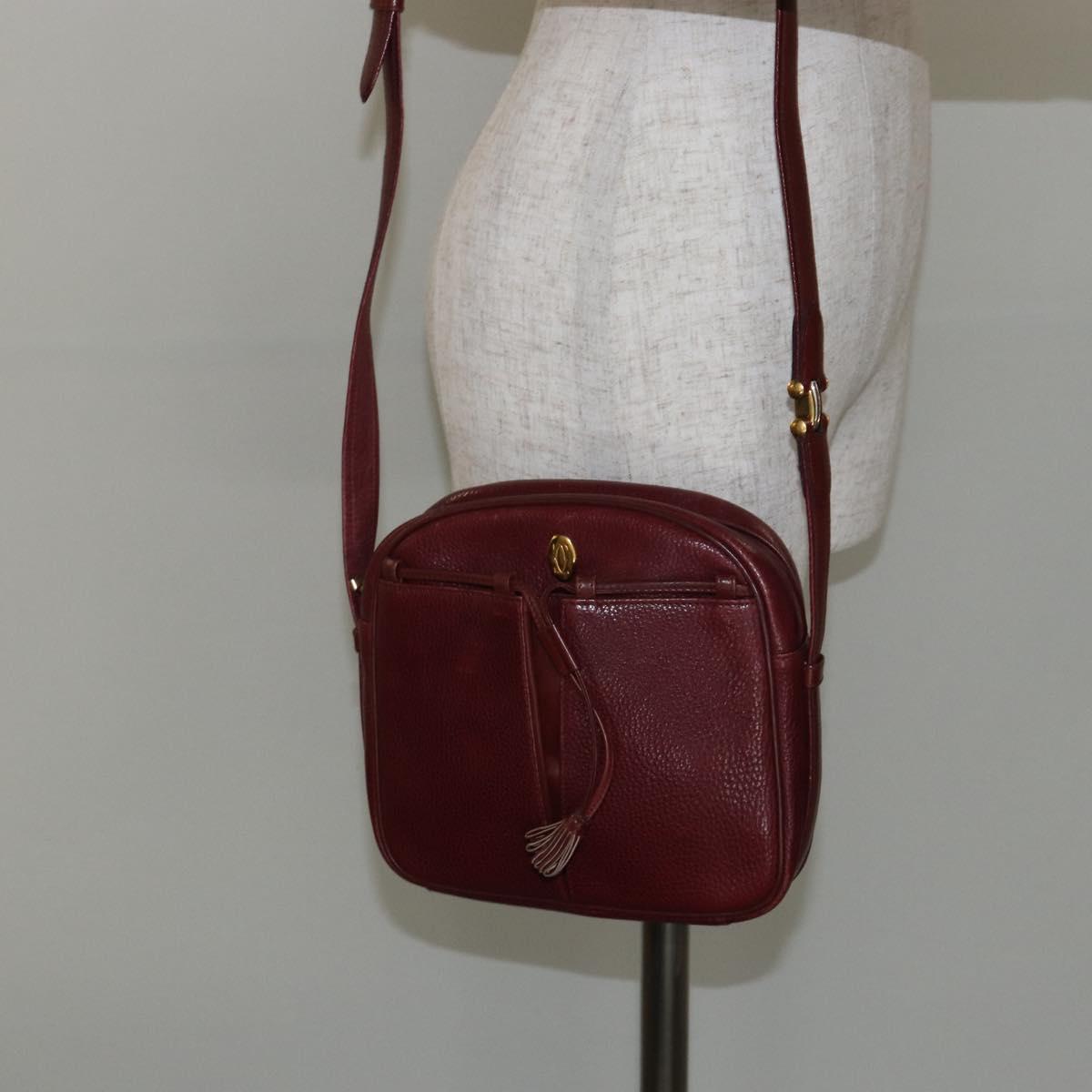 CARTIER Must Line Shoulder Bag Leather Bordeaux Gold Auth bs29989
