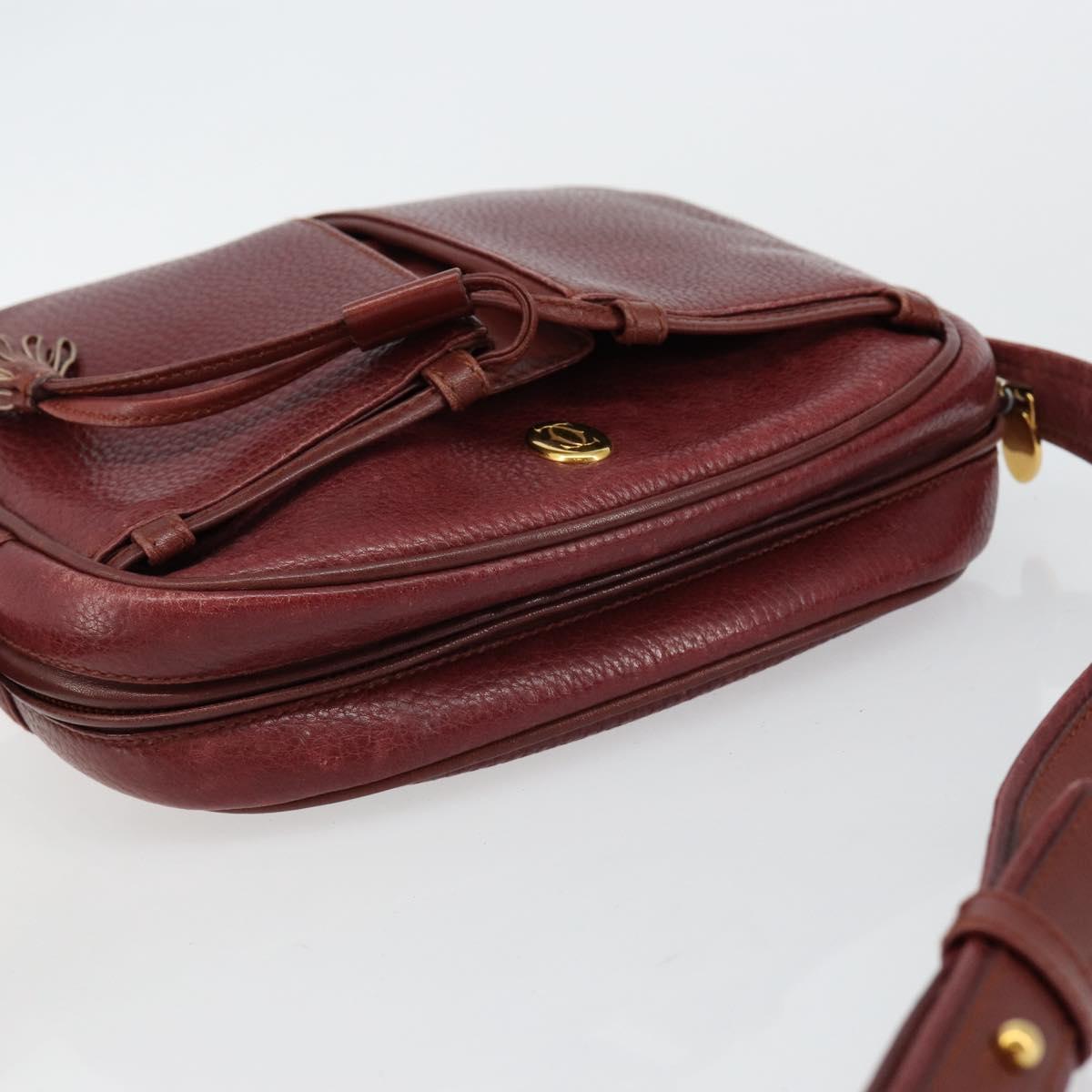 CARTIER Must Line Shoulder Bag Leather Bordeaux Gold Auth bs29989