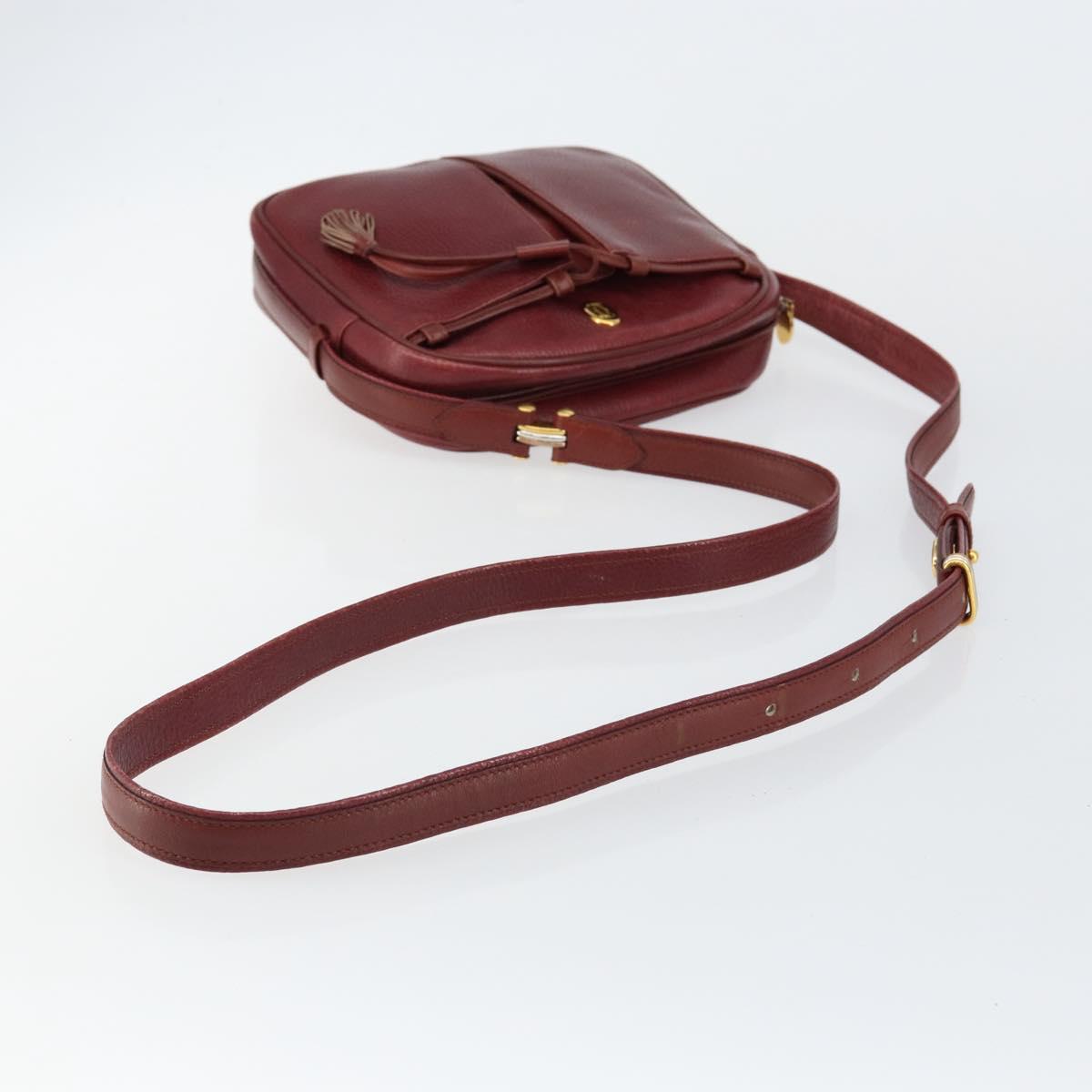 CARTIER Must Line Shoulder Bag Leather Bordeaux Gold Auth bs29989