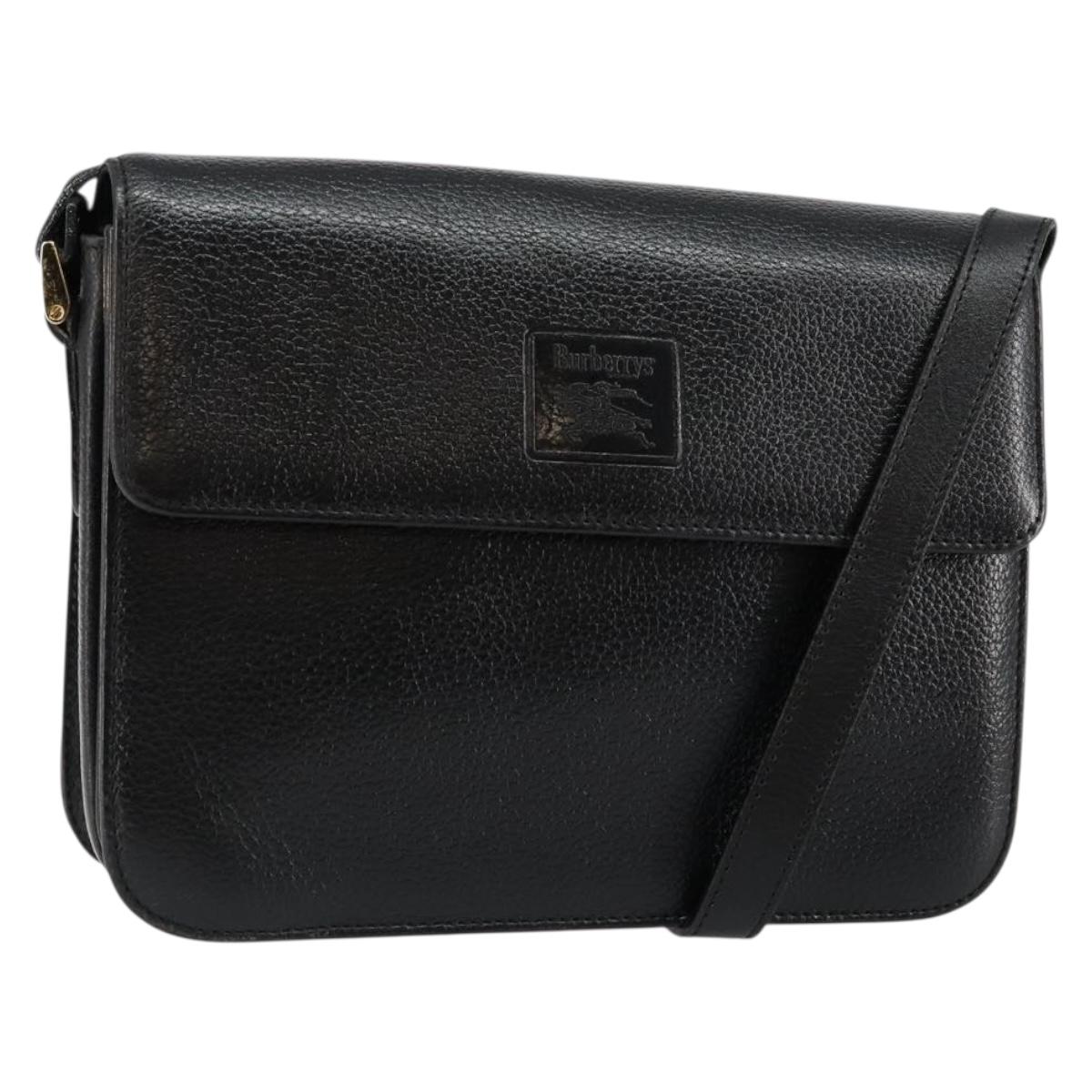 BURBERRY Shoulder Bag Leather Black Gold Auth bs29990