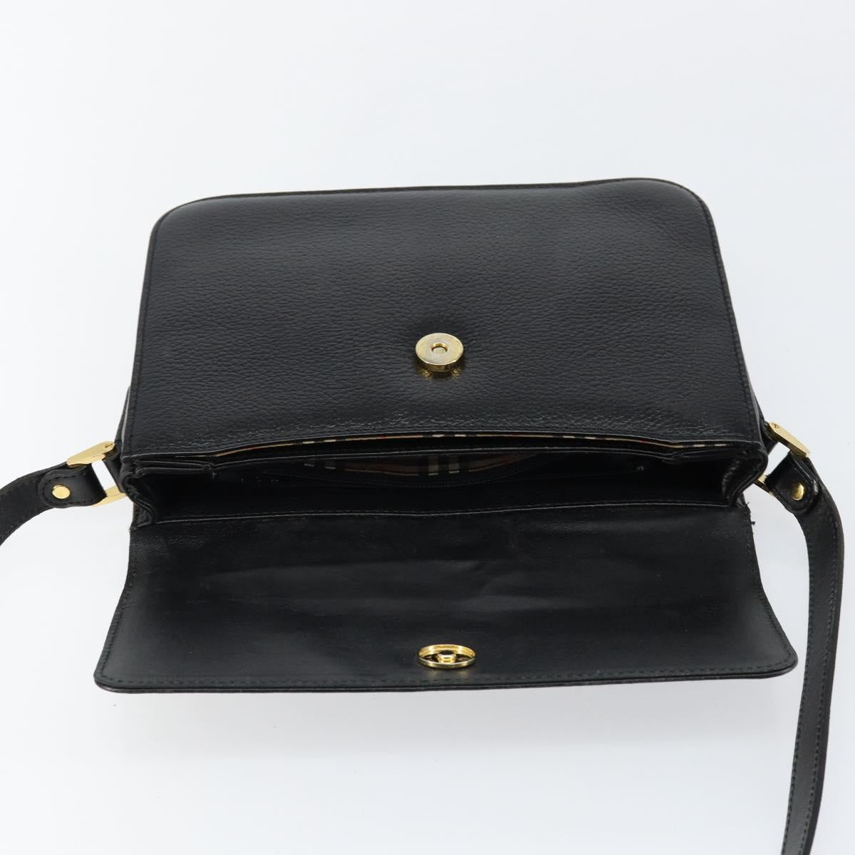 BURBERRY Shoulder Bag Leather Black Gold Auth bs29990