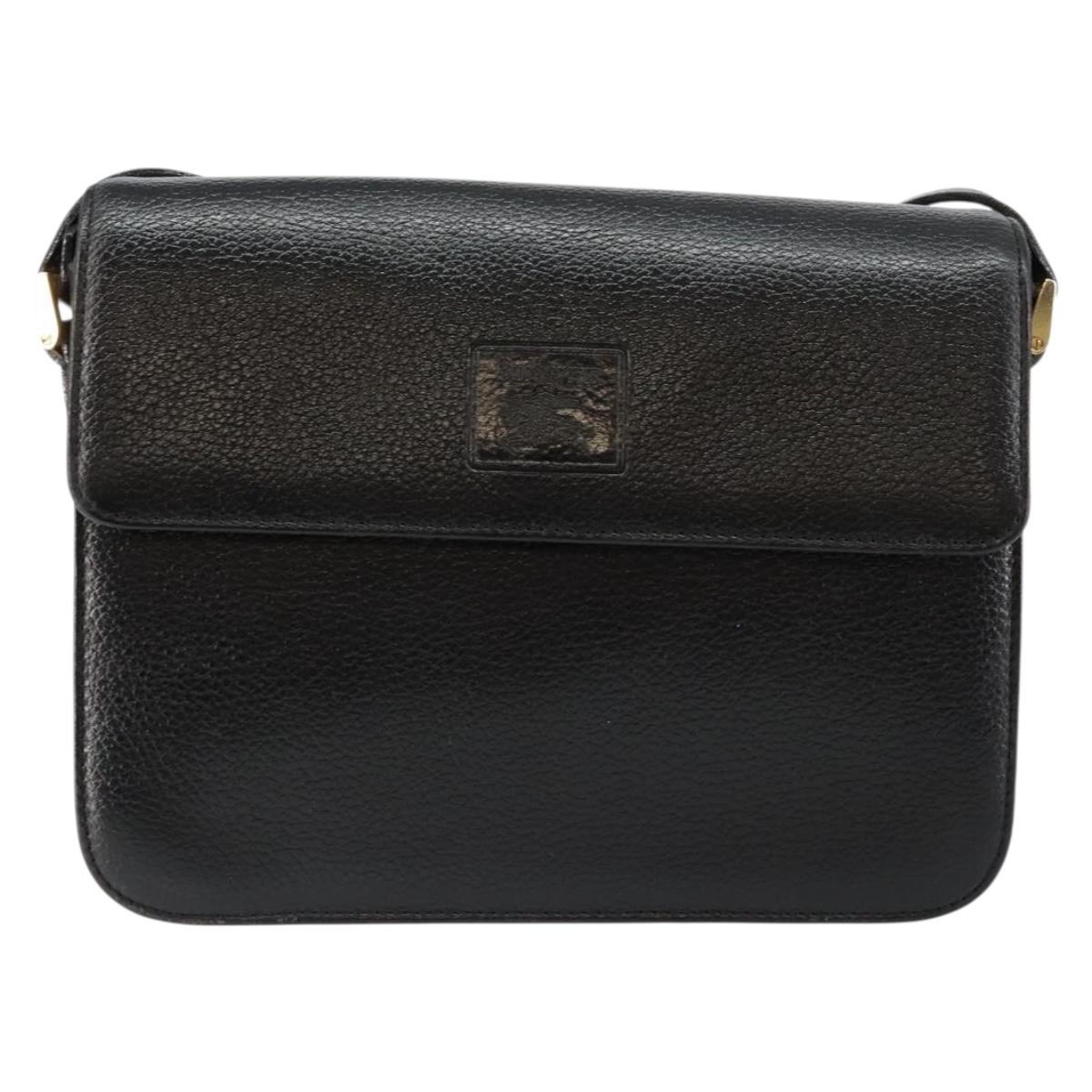 BURBERRY Shoulder Bag Leather Black Gold Auth bs29990