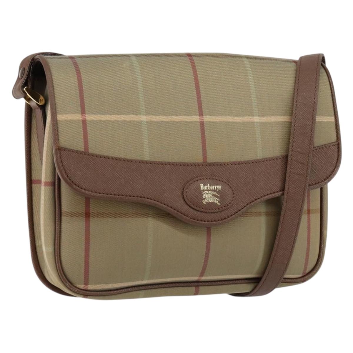 Burberrys Nova Check Shoulder Bag Canvas Beige Gold Auth bs29991