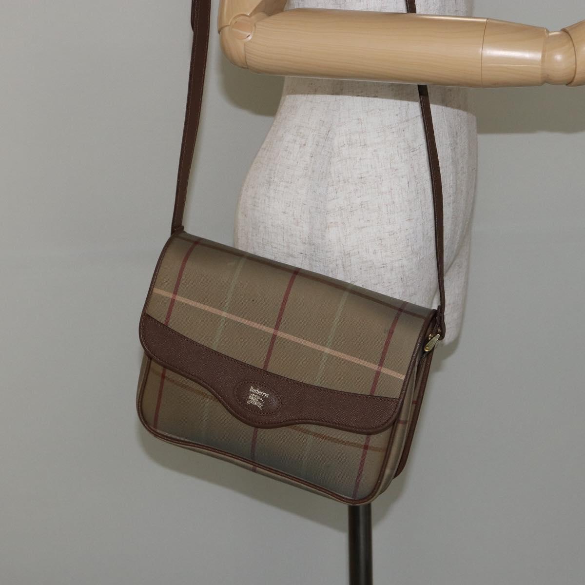 Burberrys Nova Check Shoulder Bag Canvas Beige Gold Auth bs29991