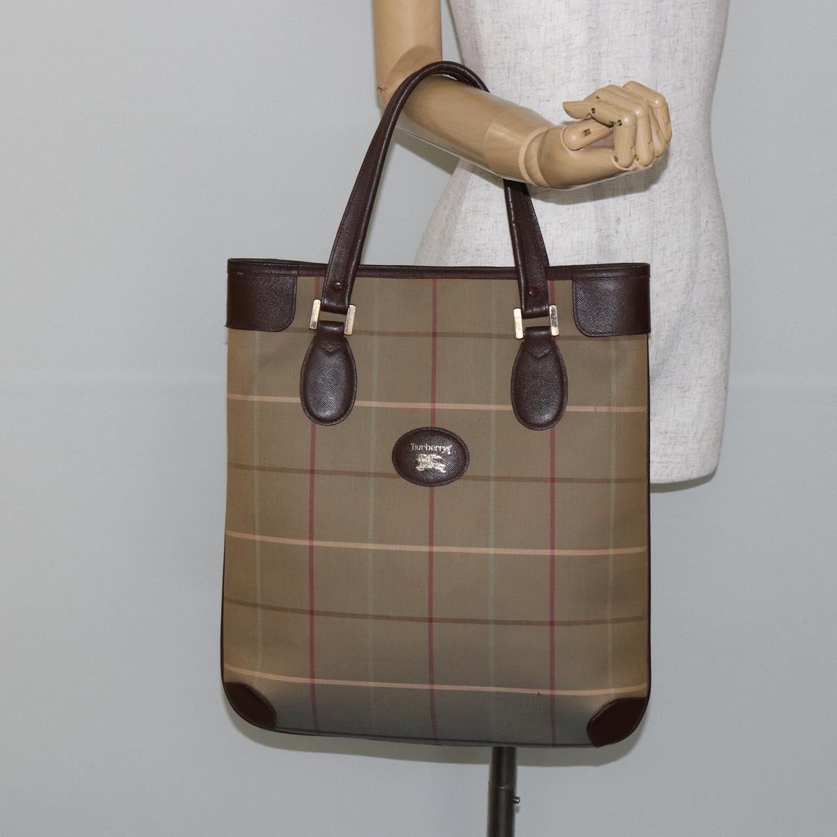 Burberrys Nova Check Tote Bag Canvas Beige Gold Auth bs29992