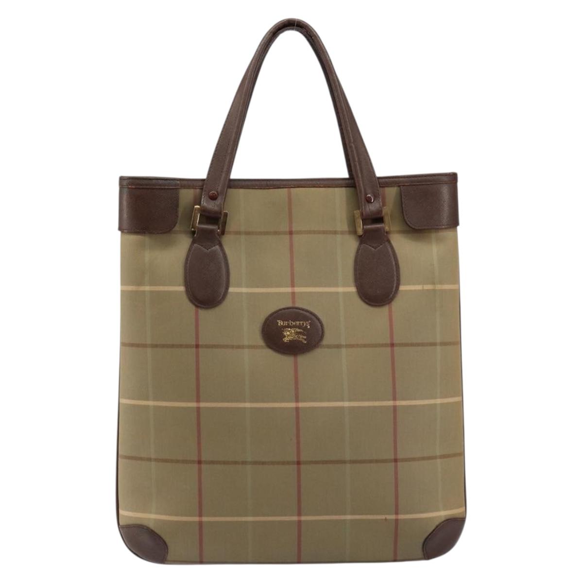 Burberrys Nova Check Tote Bag Canvas Beige Gold Auth bs29992