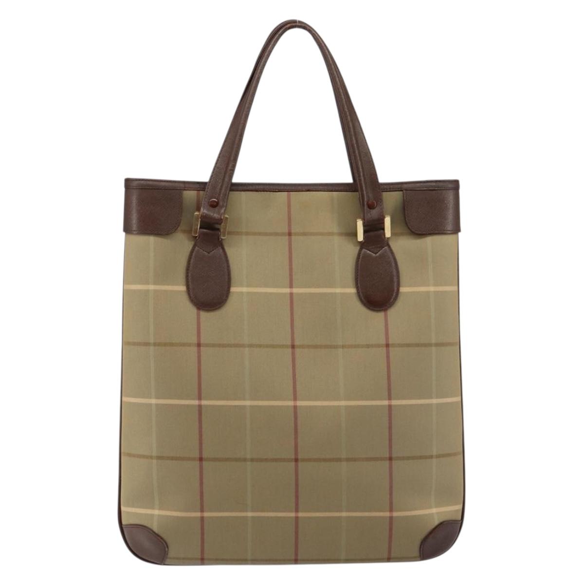 Burberrys Nova Check Tote Bag Canvas Beige Gold Auth bs29992