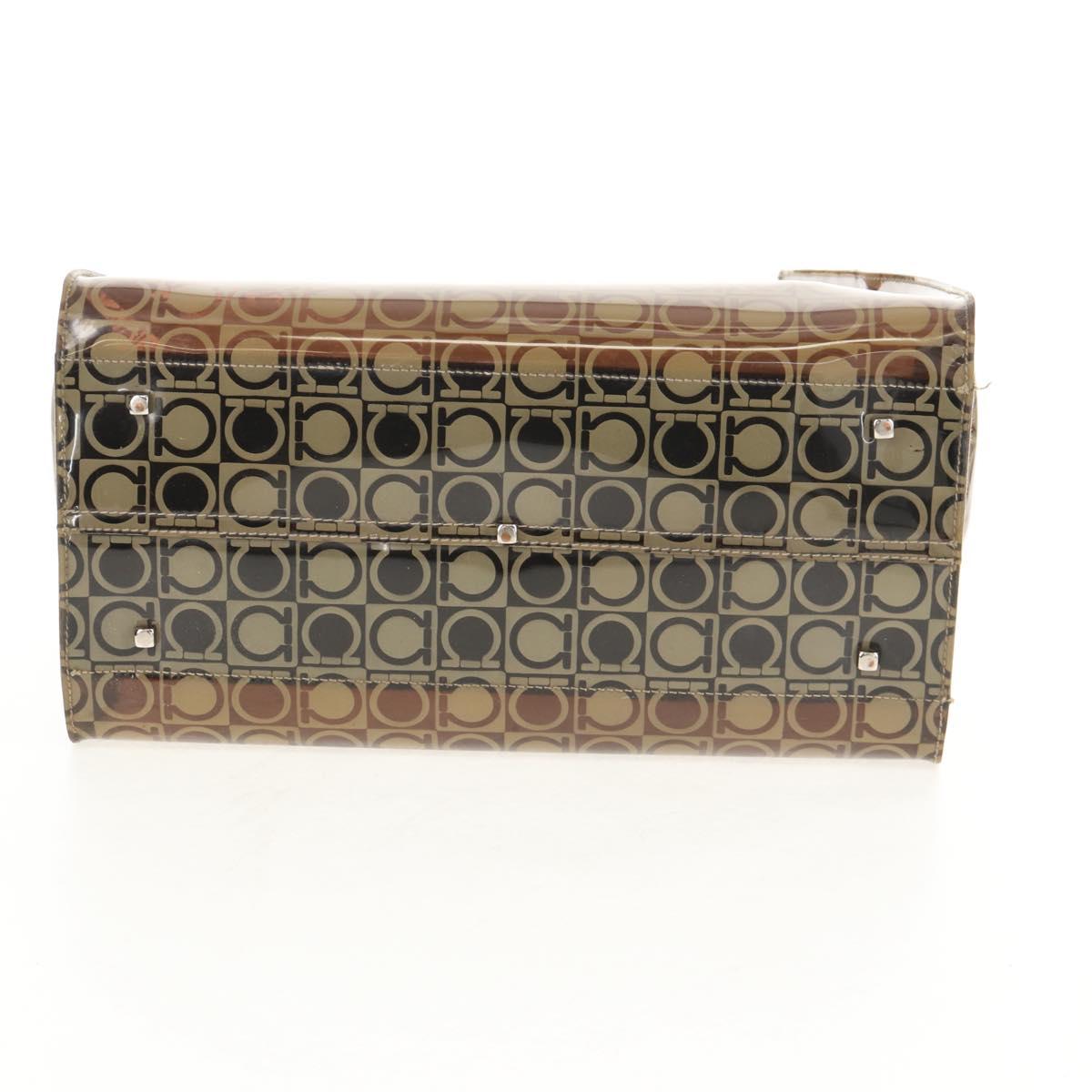 Salvatore Ferragamo Gancini Tote Bag Vinyl Brown Silver Auth bs29993