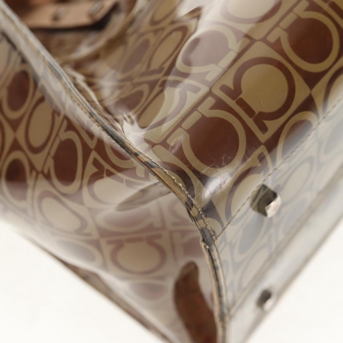 Salvatore Ferragamo Gancini Tote Bag Vinyl Brown Silver Auth bs29993