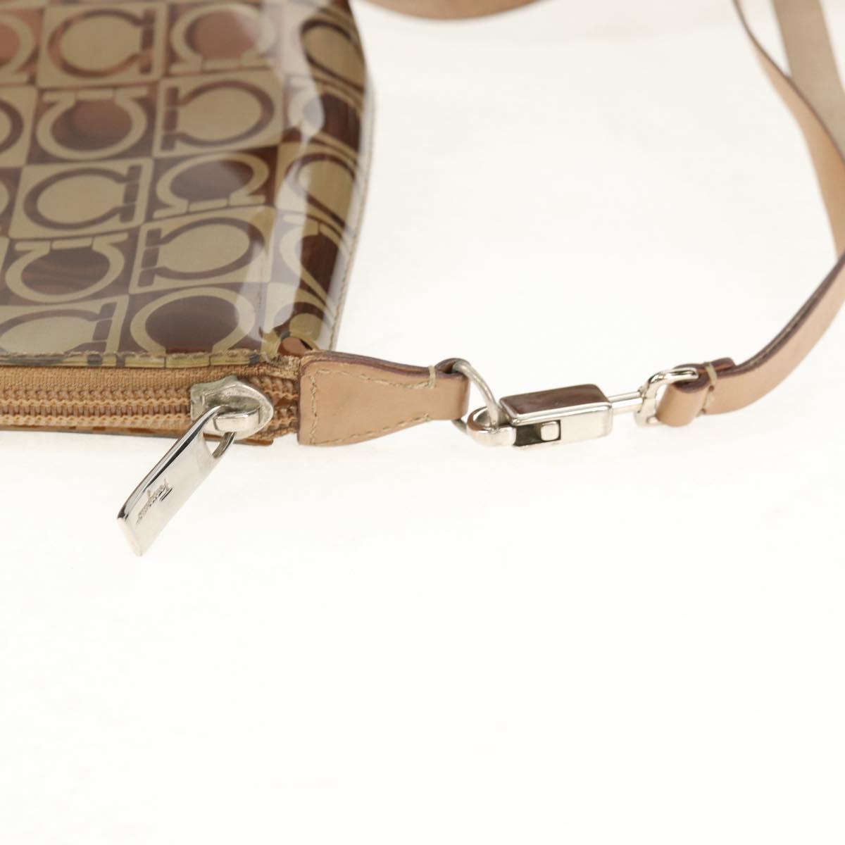 Salvatore Ferragamo Gancini Tote Bag Vinyl Brown Silver Auth bs29993