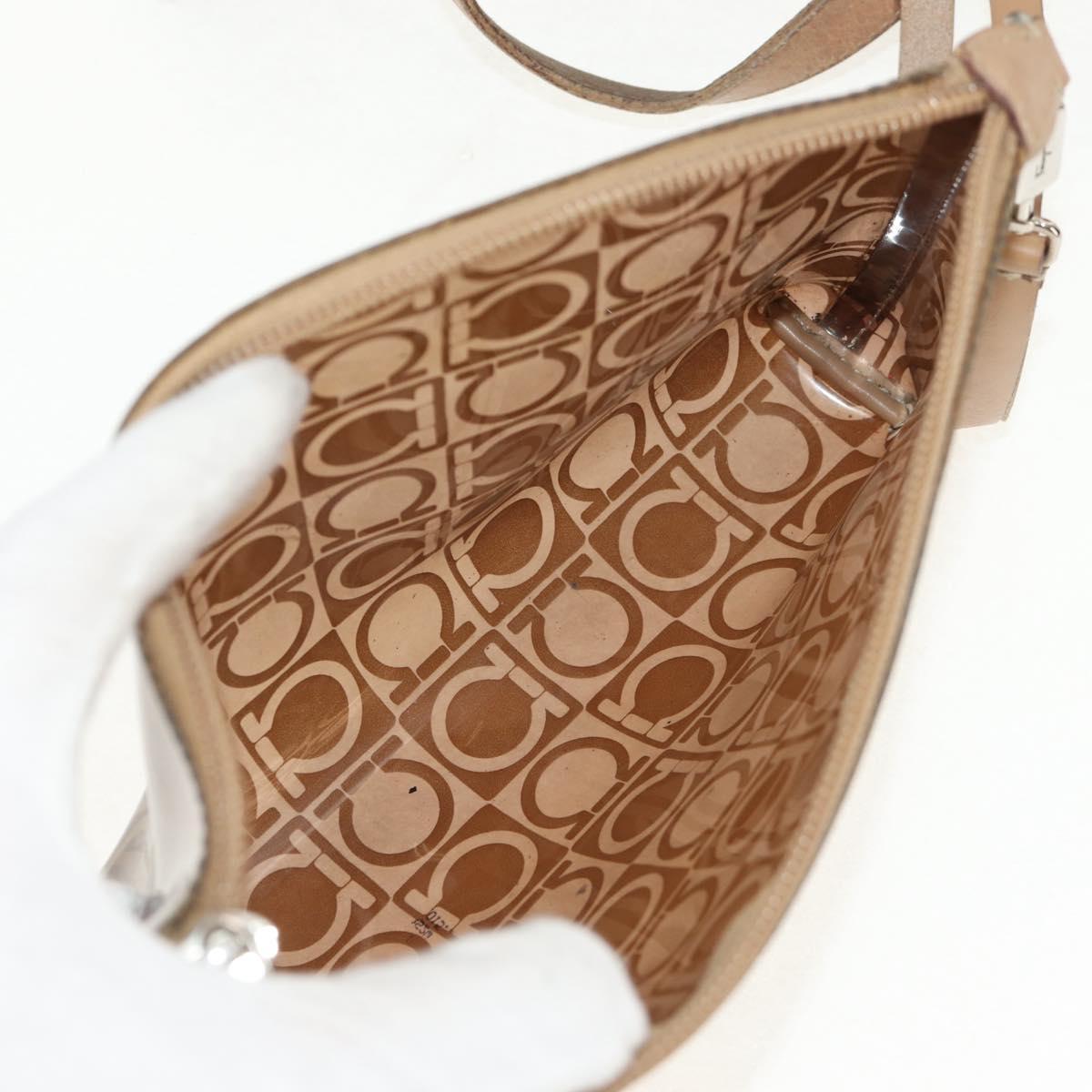 Salvatore Ferragamo Gancini Tote Bag Vinyl Brown Silver Auth bs29993