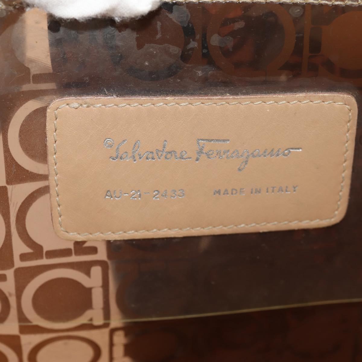 Salvatore Ferragamo Gancini Tote Bag Vinyl Brown Silver Auth bs29993