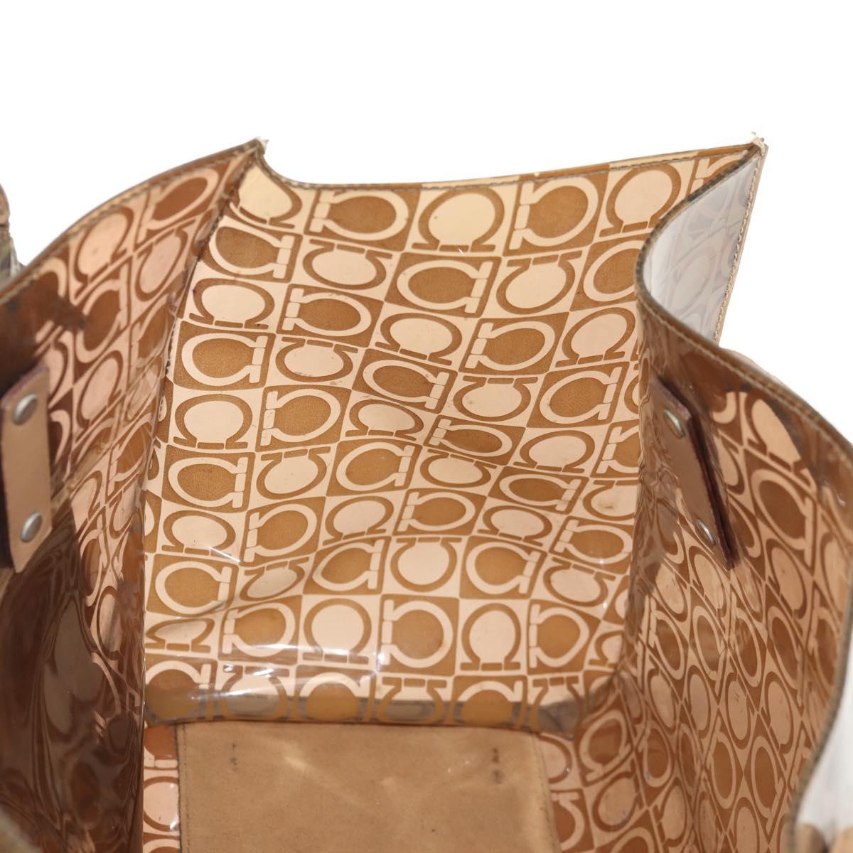 Salvatore Ferragamo Gancini Tote Bag Vinyl Brown Silver Auth bs29993