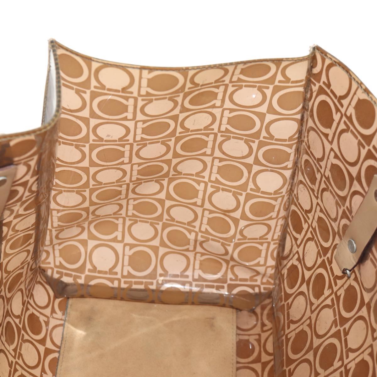 Salvatore Ferragamo Gancini Tote Bag Vinyl Brown Silver Auth bs29993