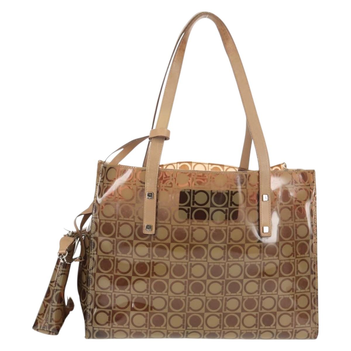 Salvatore Ferragamo Gancini Tote Bag Vinyl Brown Silver Auth bs29993