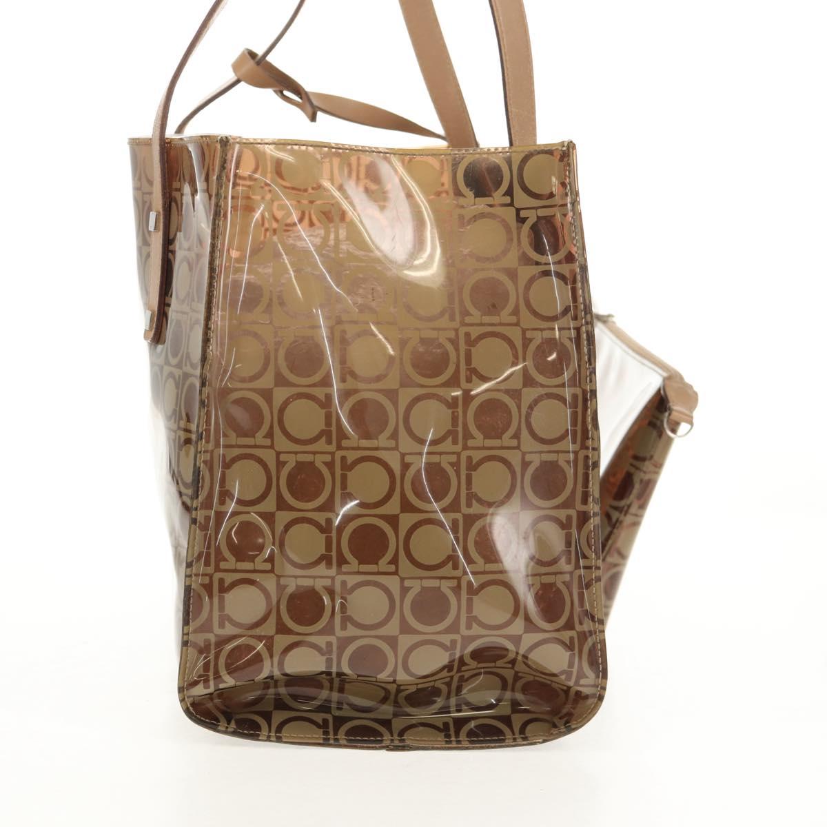 Salvatore Ferragamo Gancini Tote Bag Vinyl Brown Silver Auth bs29993