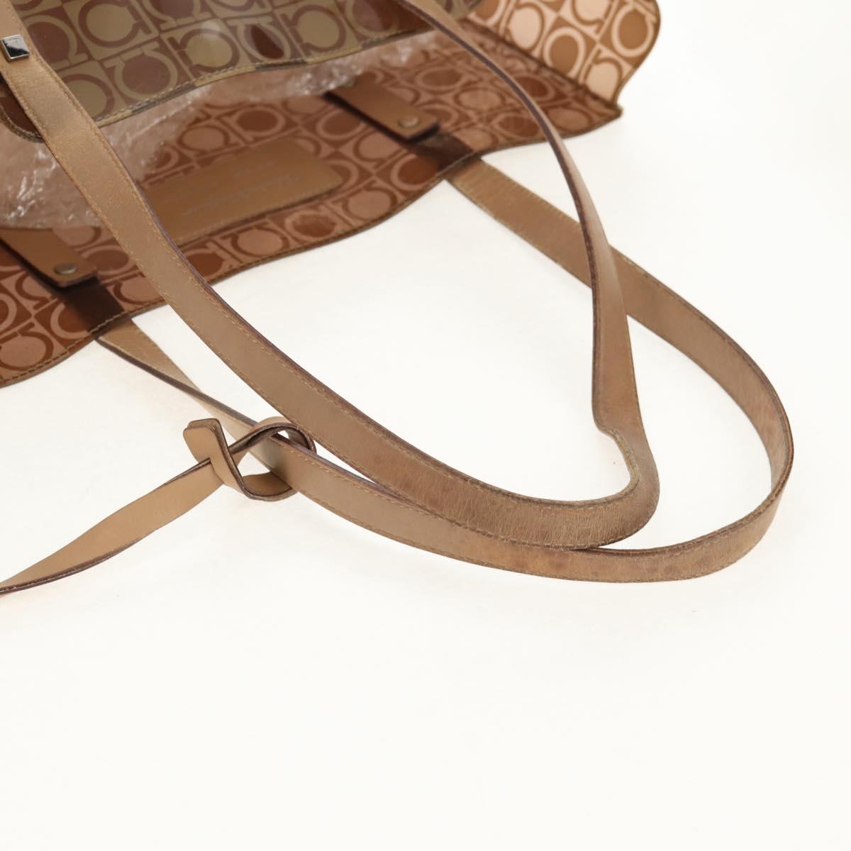 Salvatore Ferragamo Gancini Tote Bag Vinyl Brown Silver Auth bs29993