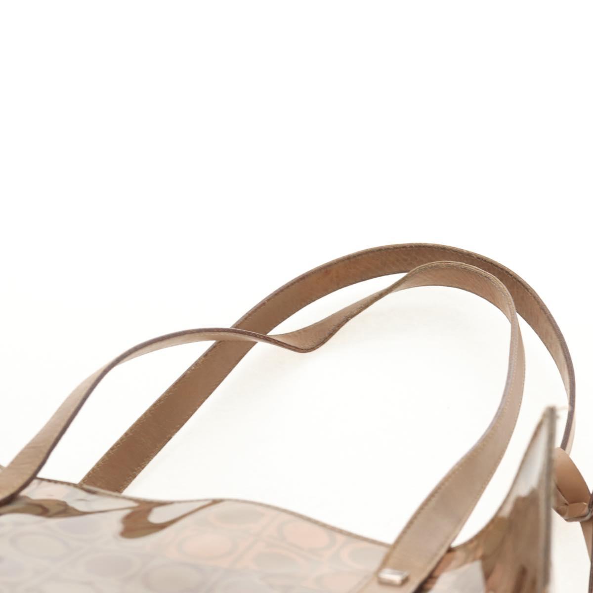 Salvatore Ferragamo Gancini Tote Bag Vinyl Brown Silver Auth bs29993