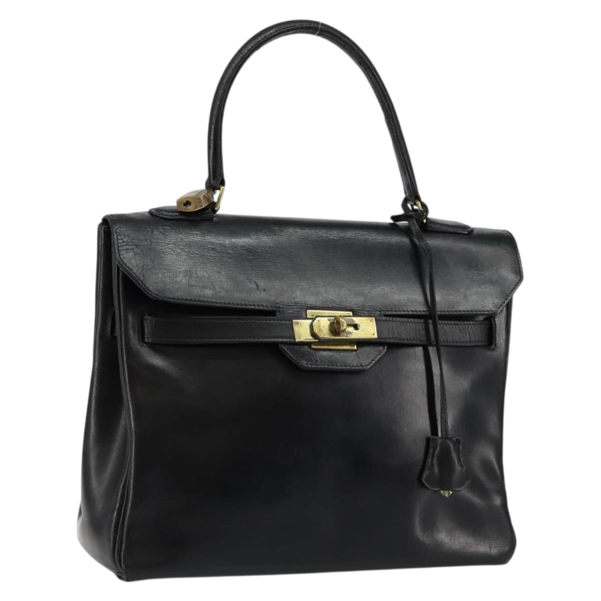 HERMES Sac Acroa Hand Bag Leather Black Gold Auth bs29996