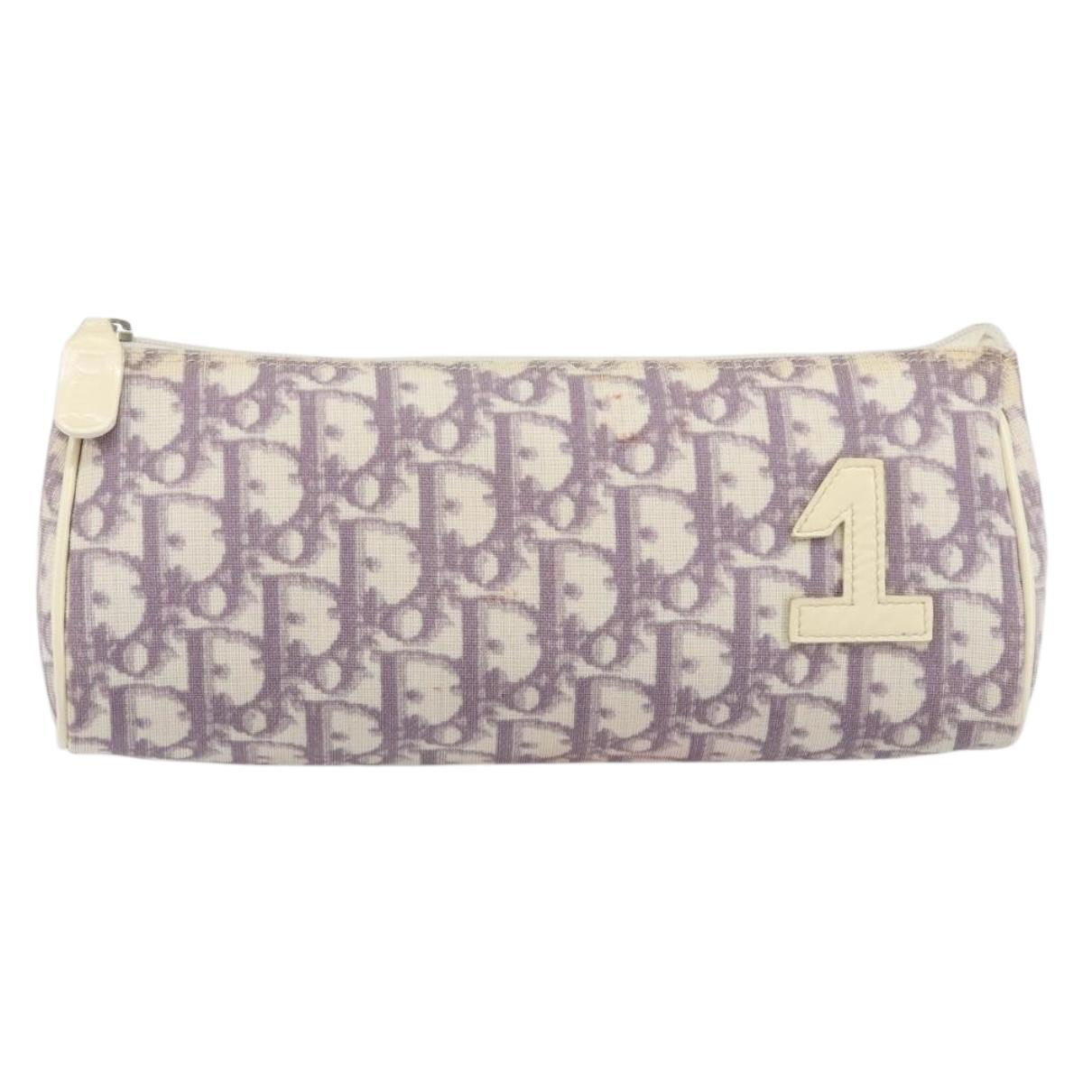 Christian Dior Trotter Canvas Pouch PVC Purple Silver Auth bs29999