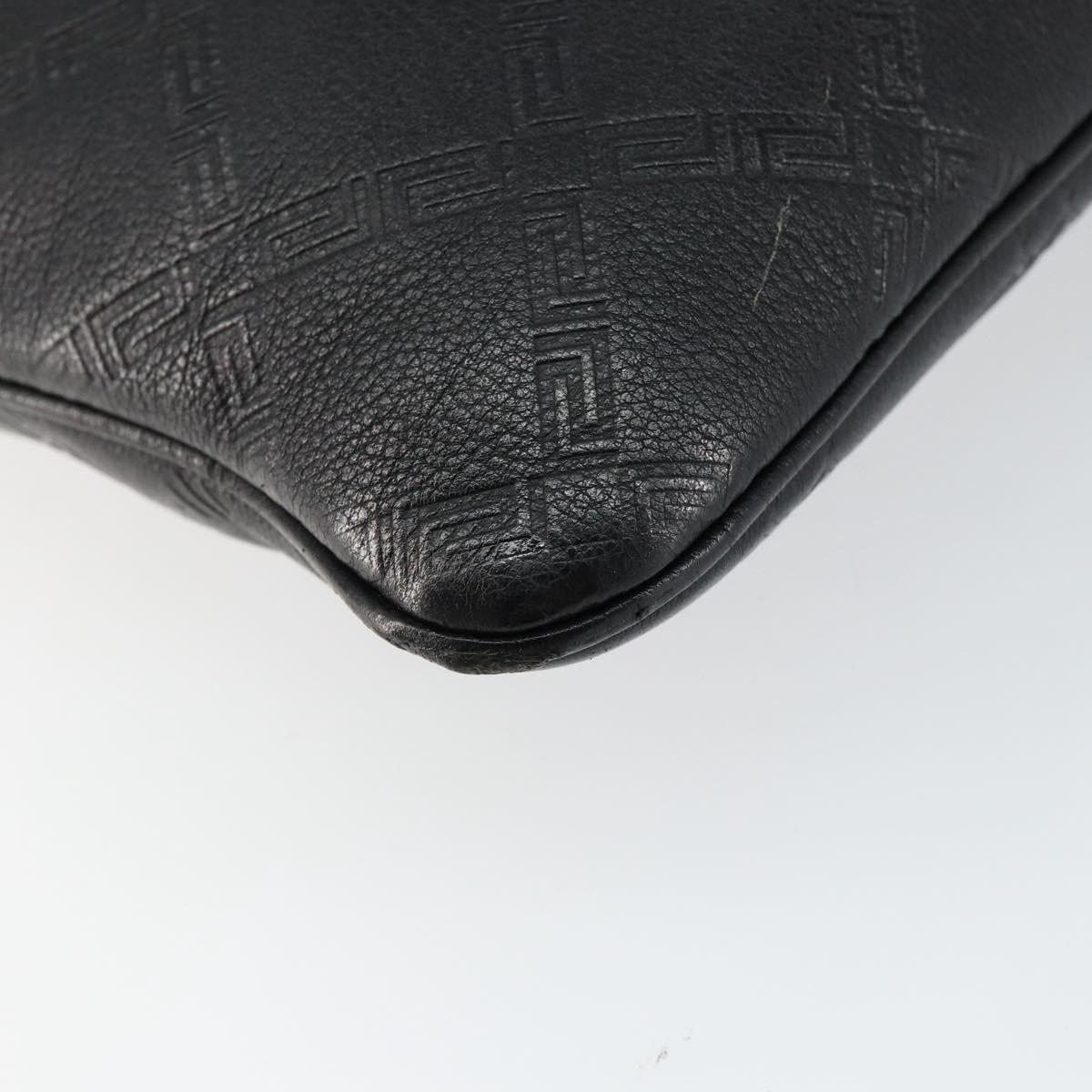 Gianni Versace Gureka Shoulder Bag Leather Black Silver Auth bs30000