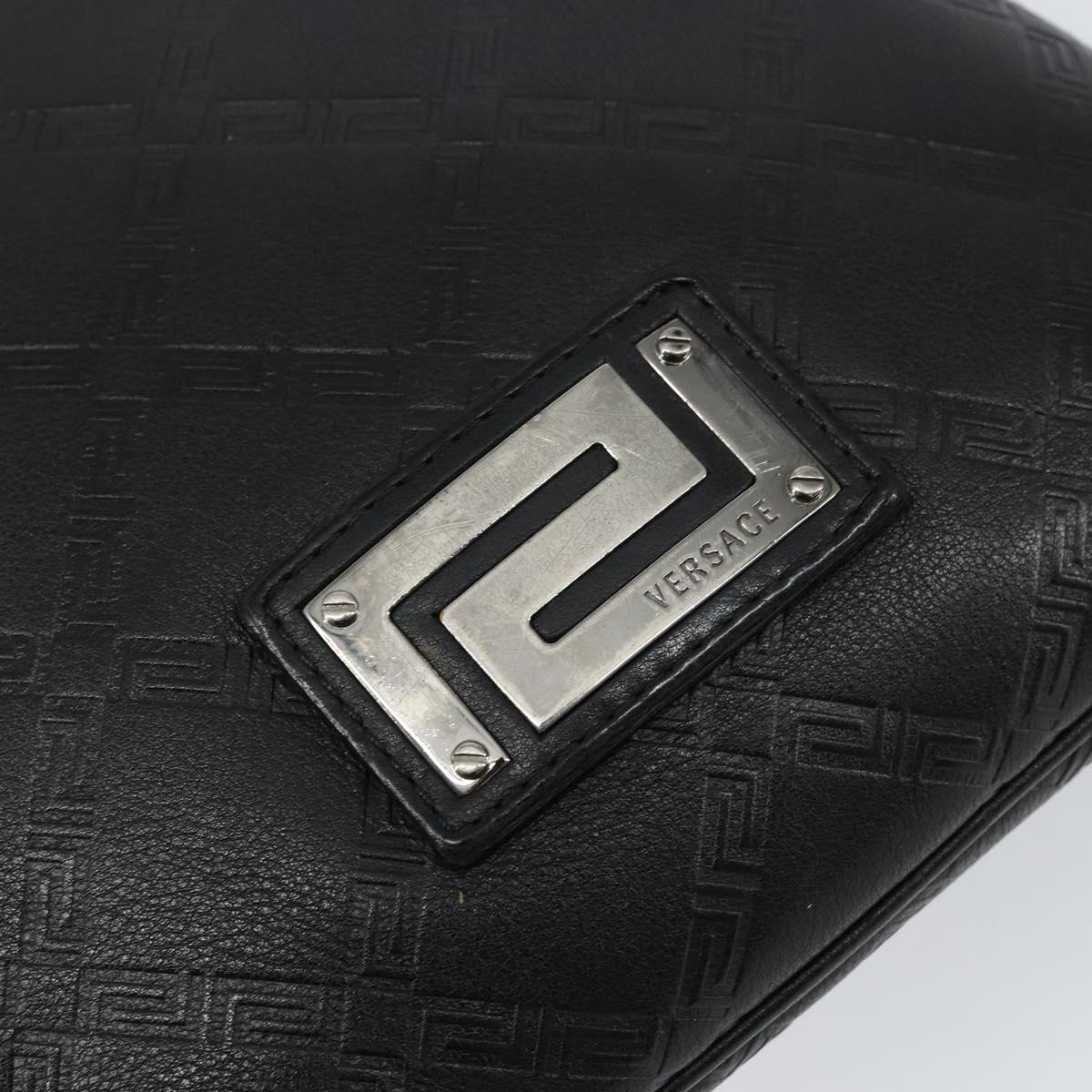 Gianni Versace Gureka Shoulder Bag Leather Black Silver Auth bs30000