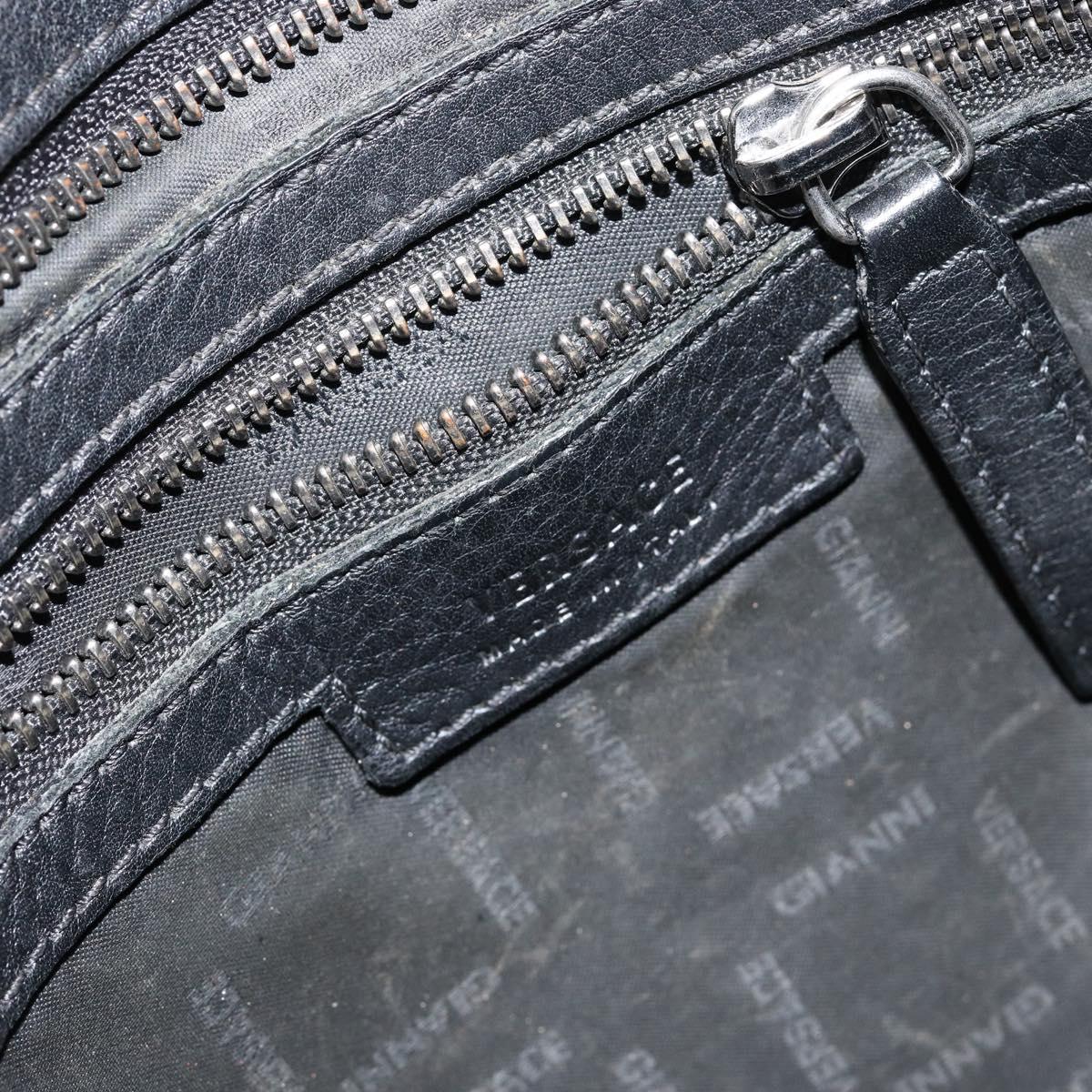 Gianni Versace Gureka Shoulder Bag Leather Black Silver Auth bs30000