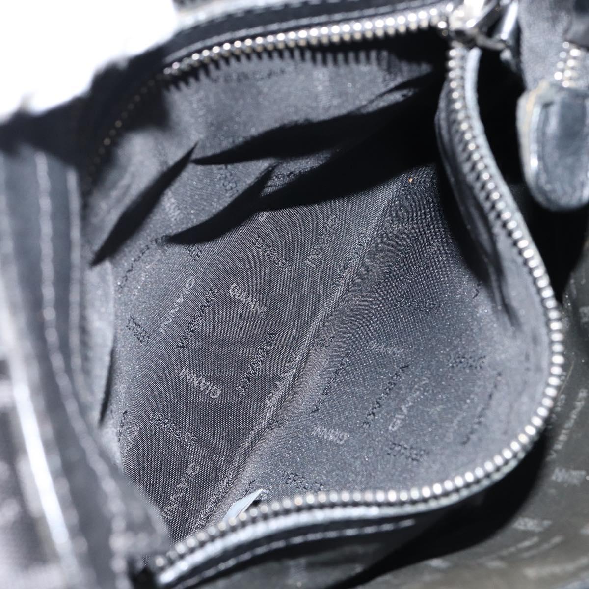 Gianni Versace Gureka Shoulder Bag Leather Black Silver Auth bs30000