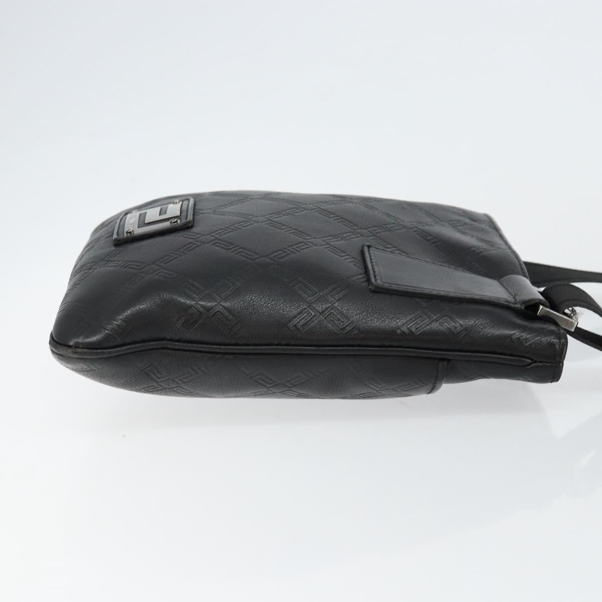 Gianni Versace Gureka Shoulder Bag Leather Black Silver Auth bs30000