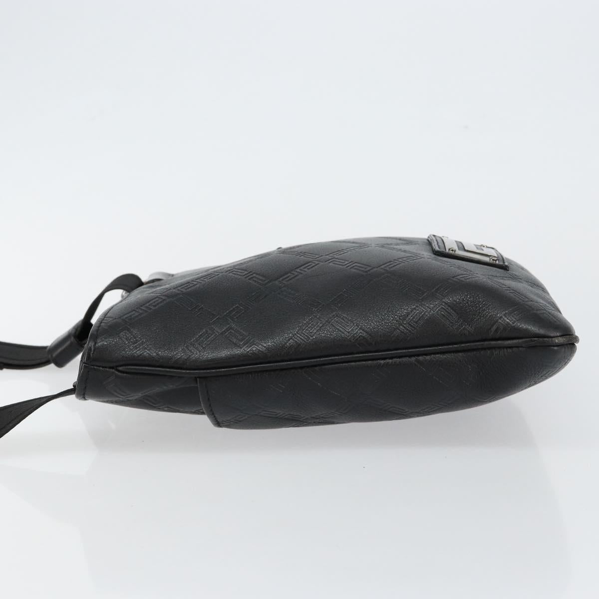 Gianni Versace Gureka Shoulder Bag Leather Black Silver Auth bs30000