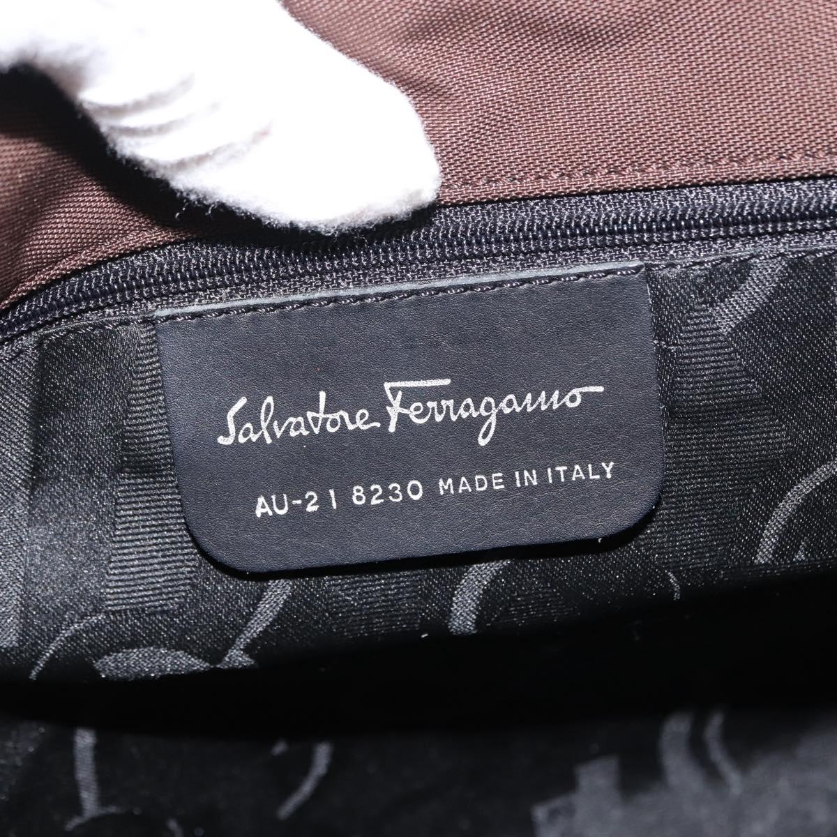 Salvatore Ferragamo Vala Tote Bag Canvas Brown Silver Auth bs30001