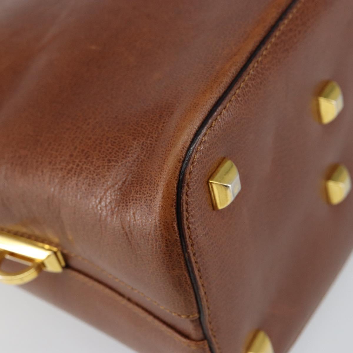 Salvatore Ferragamo Hand Bag Leather Brown Gold Auth bs30002