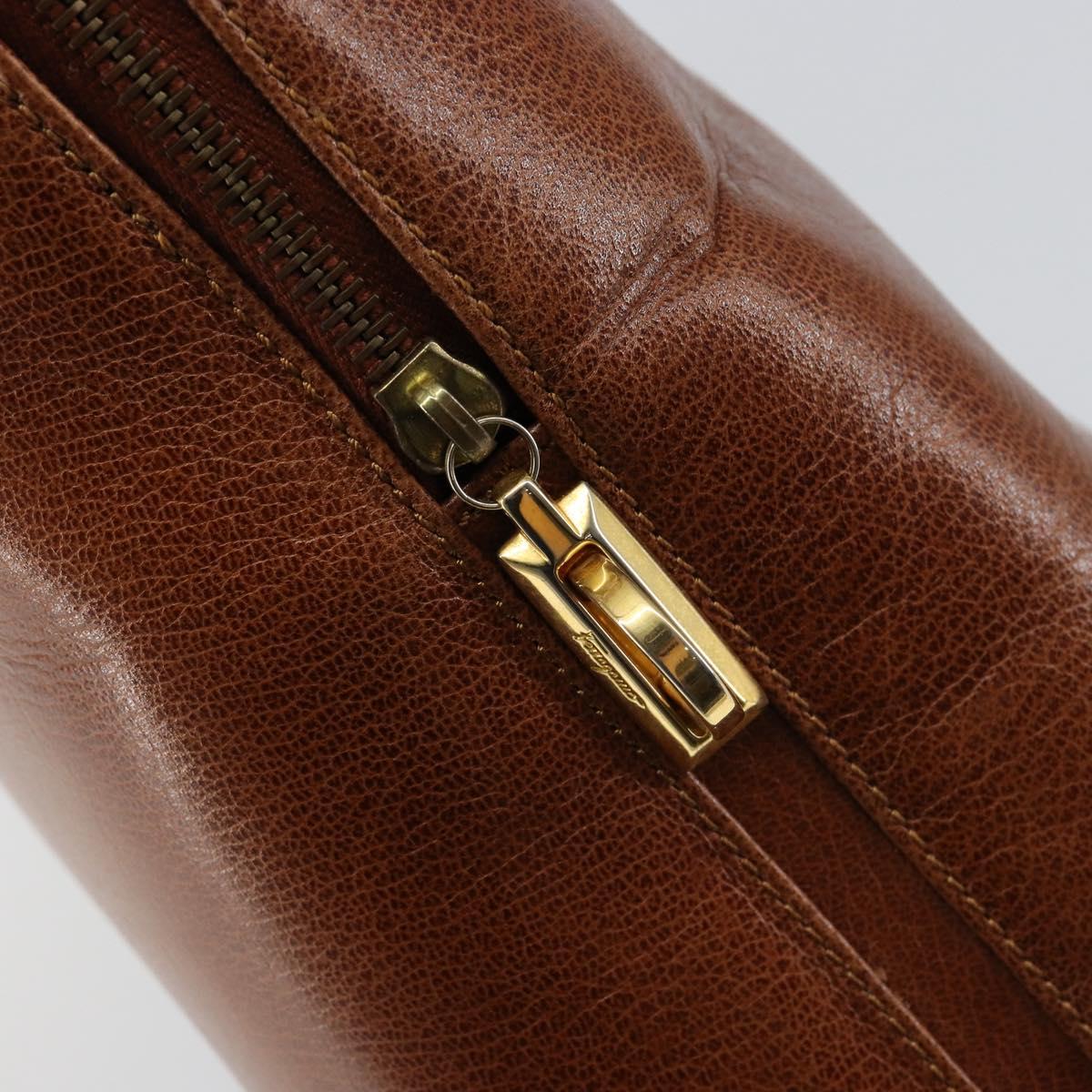 Salvatore Ferragamo Hand Bag Leather Brown Gold Auth bs30002