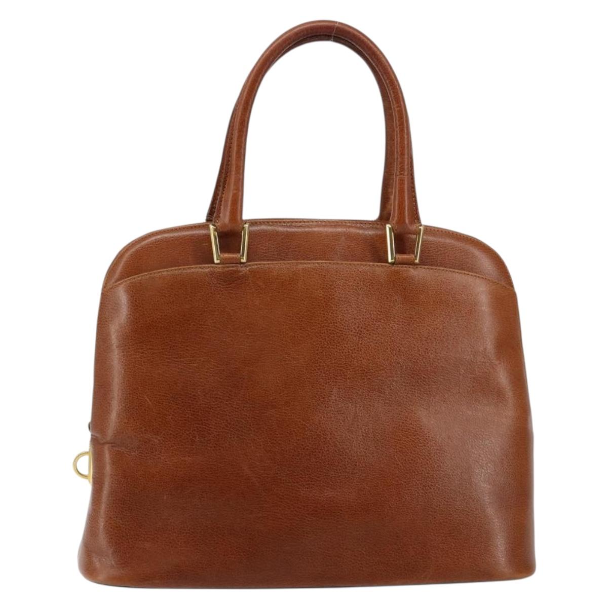 Salvatore Ferragamo Hand Bag Leather Brown Gold Auth bs30002