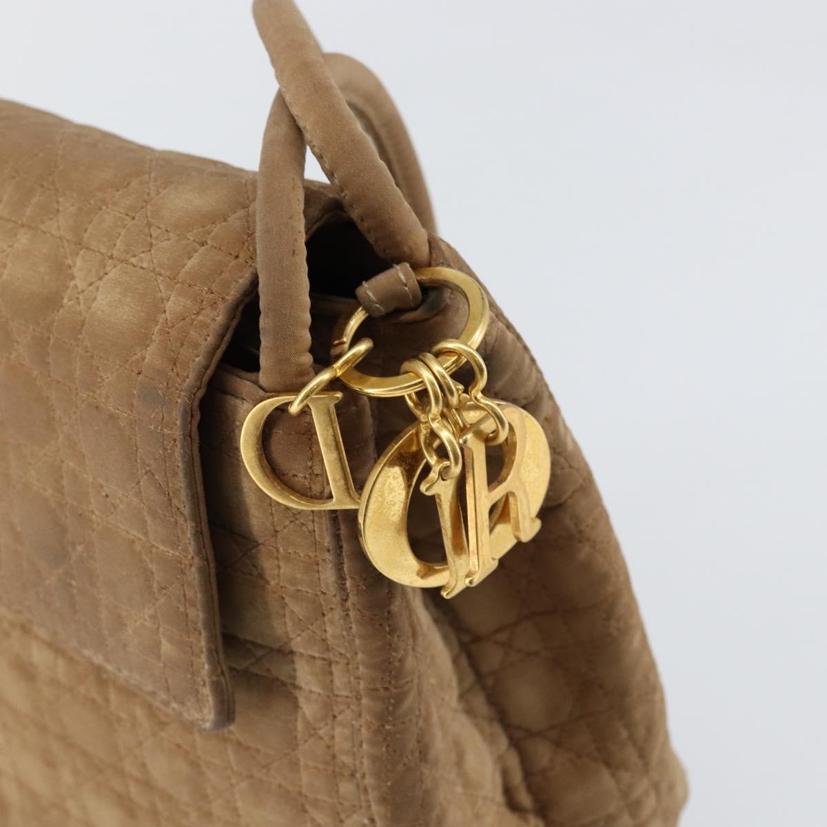 Christian Dior Canage Shoulder Bag Nylon Beige Gold Auth bs30004