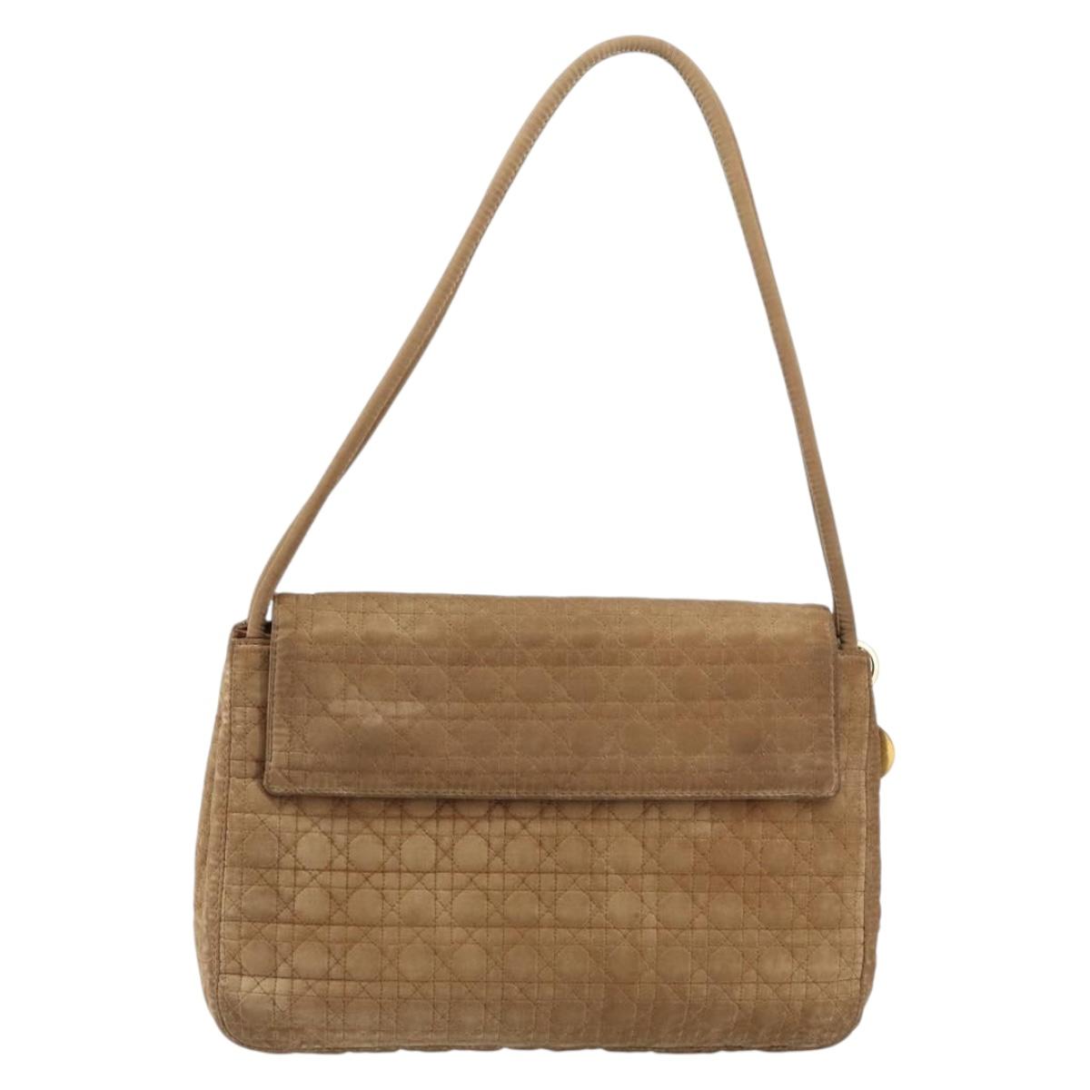 Christian Dior Canage Shoulder Bag Nylon Beige Gold Auth bs30004