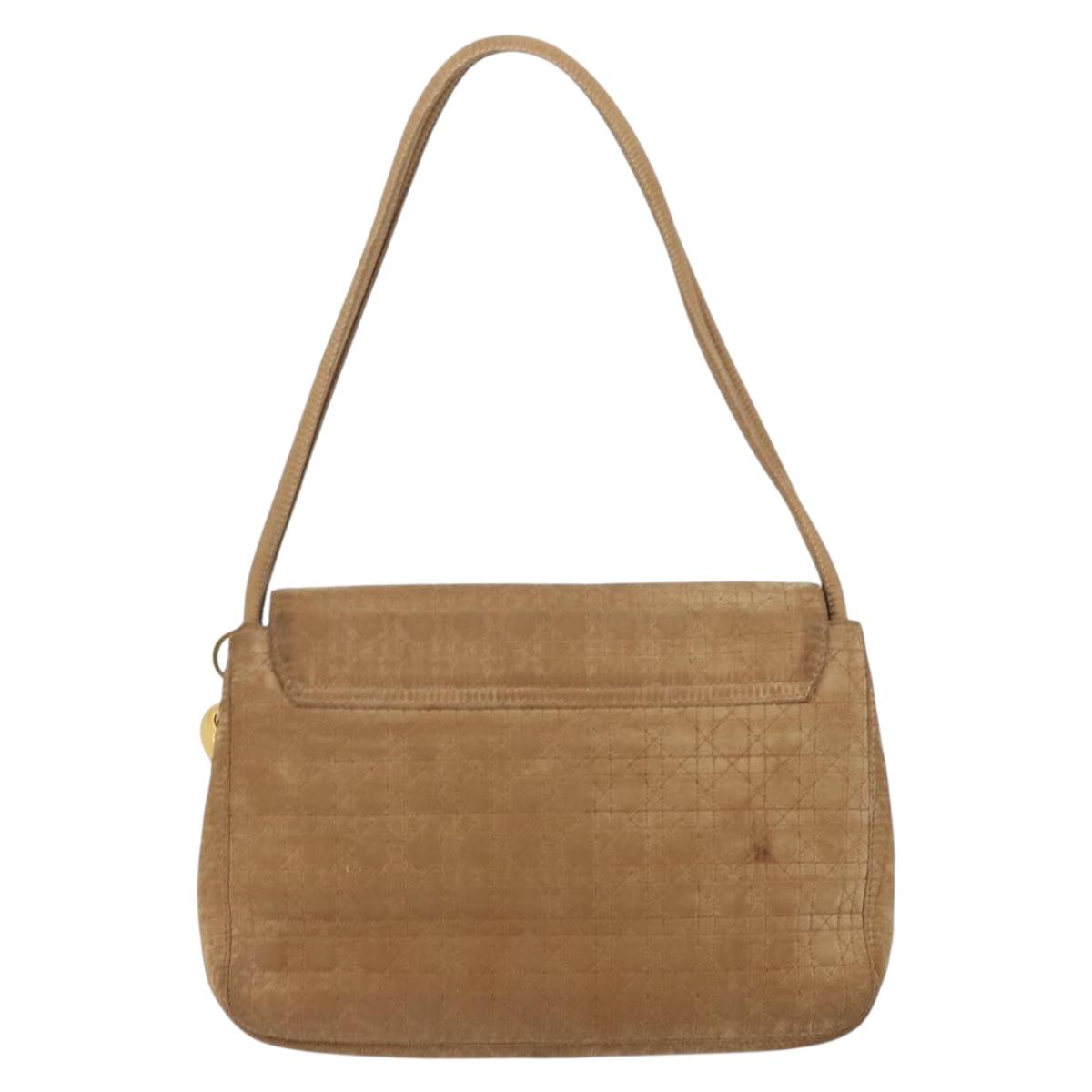 Christian Dior Canage Shoulder Bag Nylon Beige Gold Auth bs30004