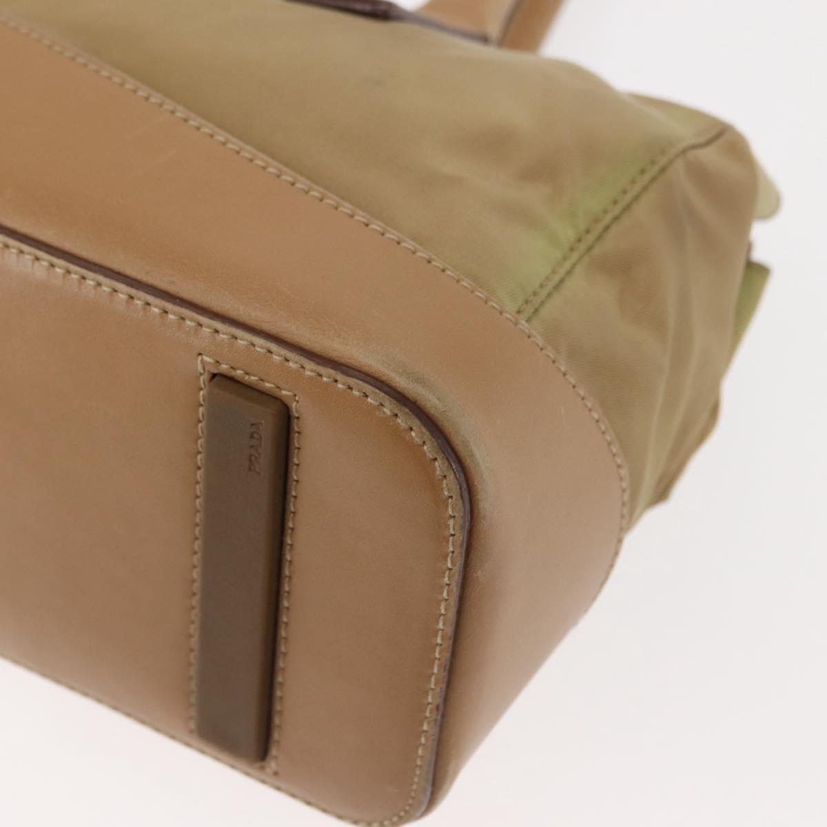 PRADA Shoulder Bag Nylon Leather Khaki Silver Auth bs30008