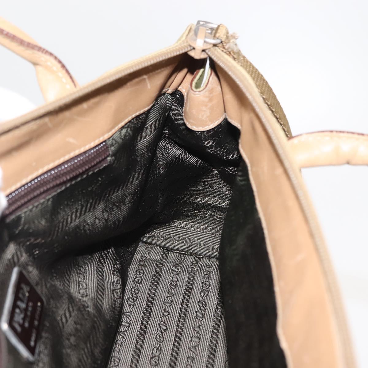 PRADA Shoulder Bag Nylon Leather Khaki Silver Auth bs30008