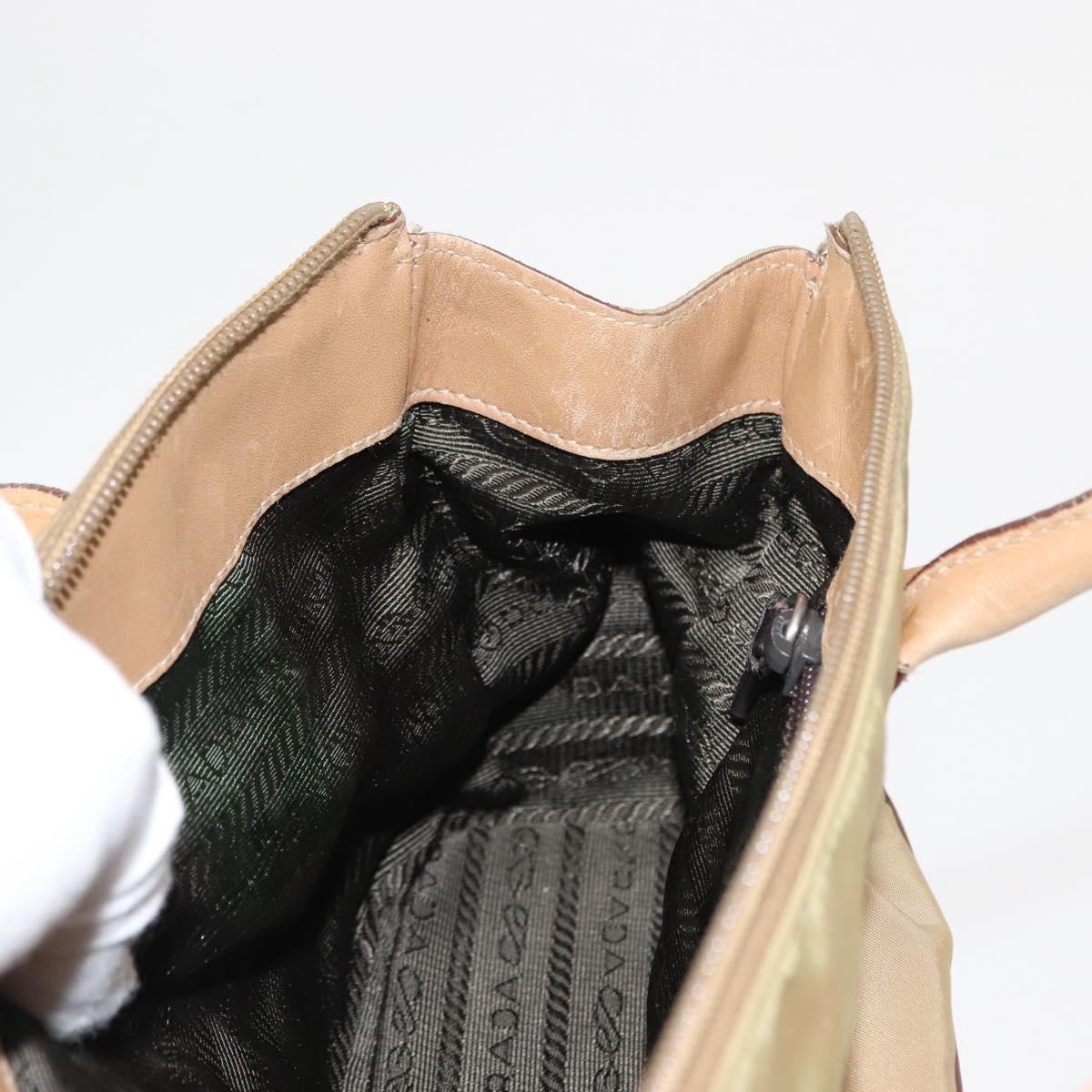 PRADA Shoulder Bag Nylon Leather Khaki Silver Auth bs30008