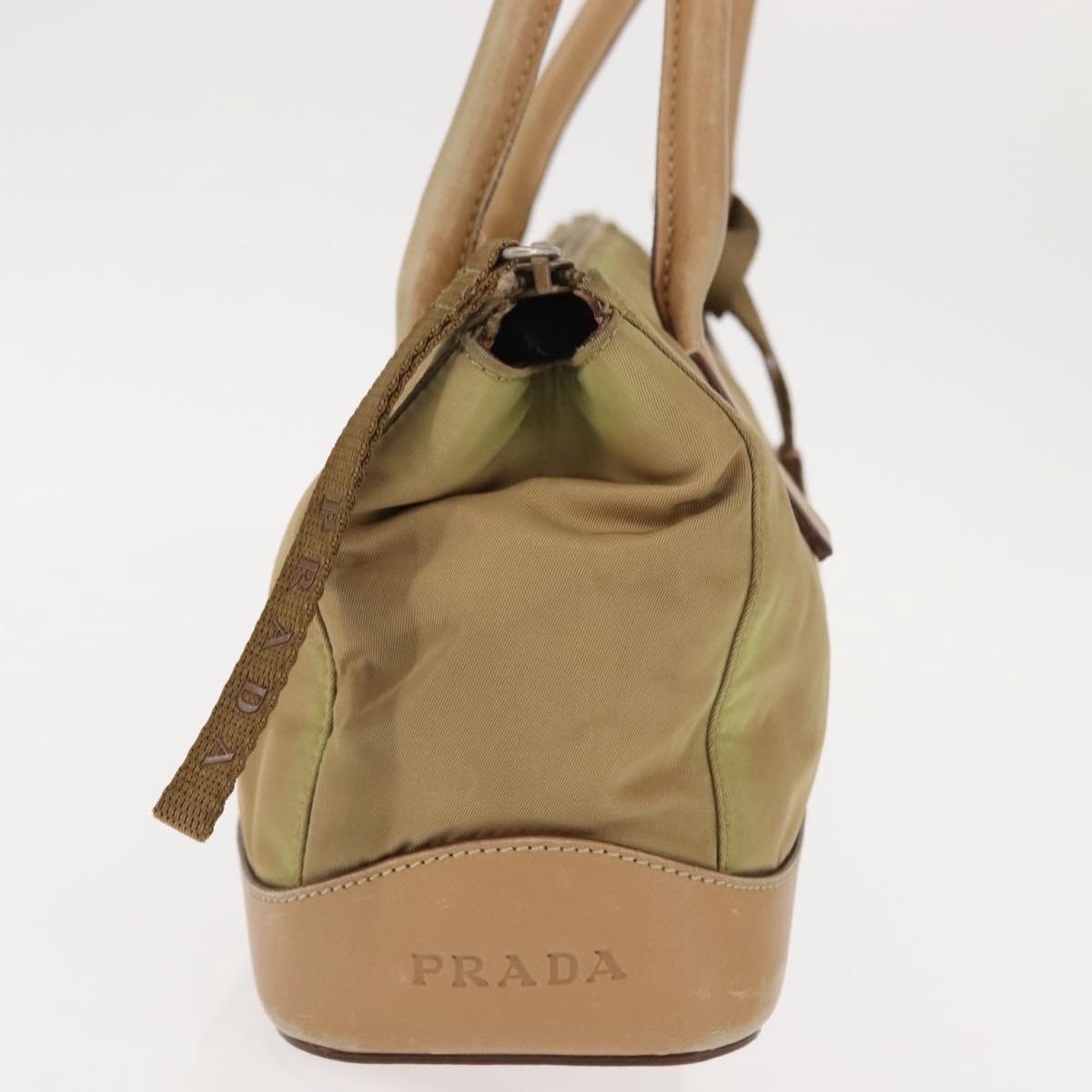 PRADA Shoulder Bag Nylon Leather Khaki Silver Auth bs30008