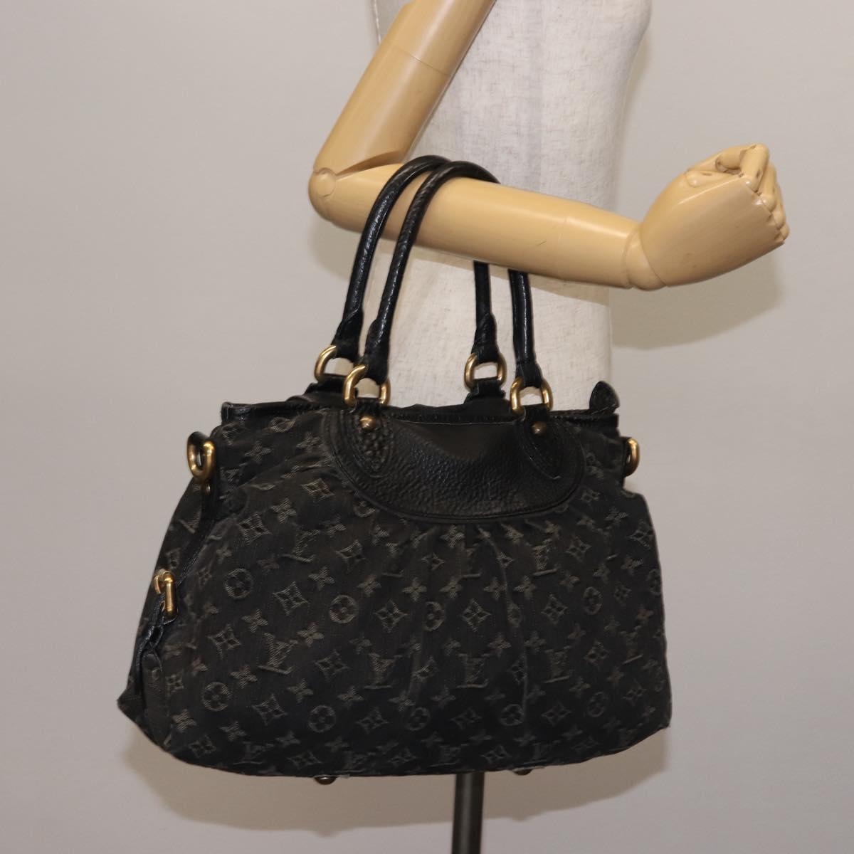 LOUIS VUITTON Monogram denim Neo Cabby MM Bag 2way Black M95351 LV Auth bs30011
