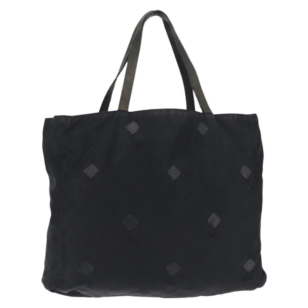 PRADA Flower Embroidery Tote Bag Nylon Black Silver Auth bs30015