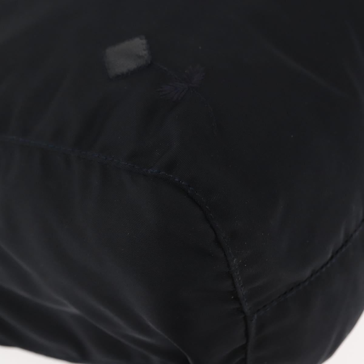 PRADA Flower Embroidery Tote Bag Nylon Black Silver Auth bs30015